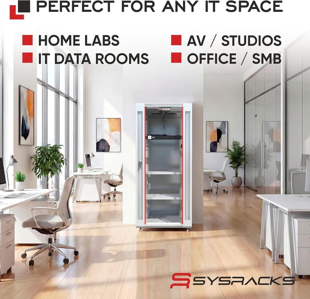 22U Wall Mount Server Rack Cabinet 24” Deep, 19” Network & AV Enclosure for Home Lab with Fan, PDU, 2 Shelves, Locking Glass Door - Image 8
