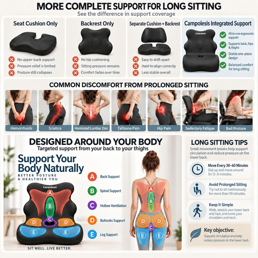 Office Chair Cushion with Back Support, Wide Memory Foam Ergonomic Design - Image 3