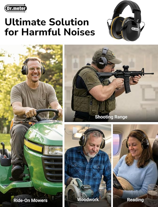 Dr.meter FM-1B Noise Cancelling Ear Mffs for Adults Kids Ear Protection | 31dB Earmuffs for Noise Reduction, Kids Hearing Protection Headphones for Shooting Gun Range, Mowing, Monster Jam, Sensory - Image 4