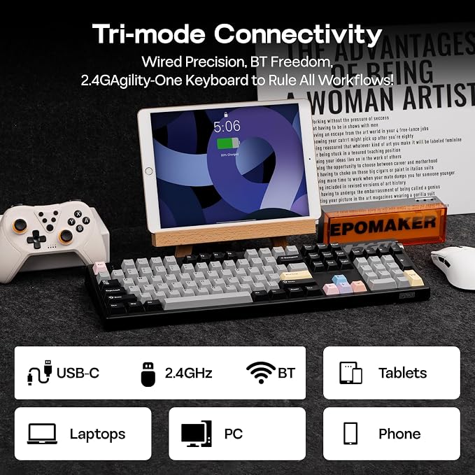 EPOMAKER TH108 PRO Full Size Mechanical Keyboard with Screen & Knob | Wireless Gaming Keyboard with 10000mAh, Creamy Gasket, Hot Swap, Custom Driver, RGB Backlight (Black, Sea Salt Silent) - Image 5