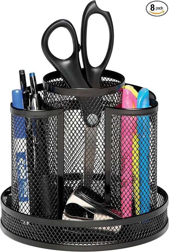 Rolodex Desk Organizer Rotating Office Supply Caddy Mesh Black (6.5" x 6.5" x 6.25") (Pack of 8) by Rolodex