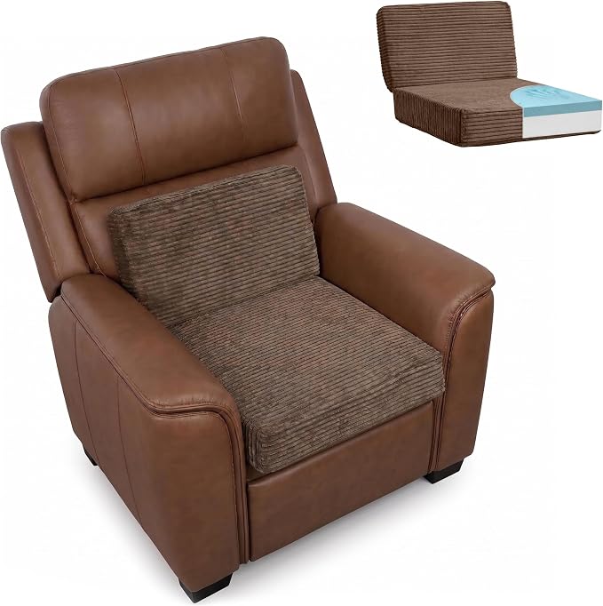 HIGOGOGO Corduroy Recliner Chair Cushion with Lumbar Support Pillow Soft Non-Slip 4" Thick Seat Pad Prevent Buttocks Pain in Seniors (Coffee, 12" Backrest) by HIGOGOGO