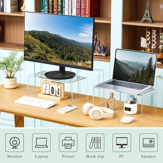 RattanView 3 Pcs Extra Large 16, 15, 14 Inch Acrylic Display Risers Clear Acrylic Shelf Riser Display Stands 8 mm 5 mm Thick Rectangular for Monitors Large Scale Figurines Trophy Commercial Use - Image 4