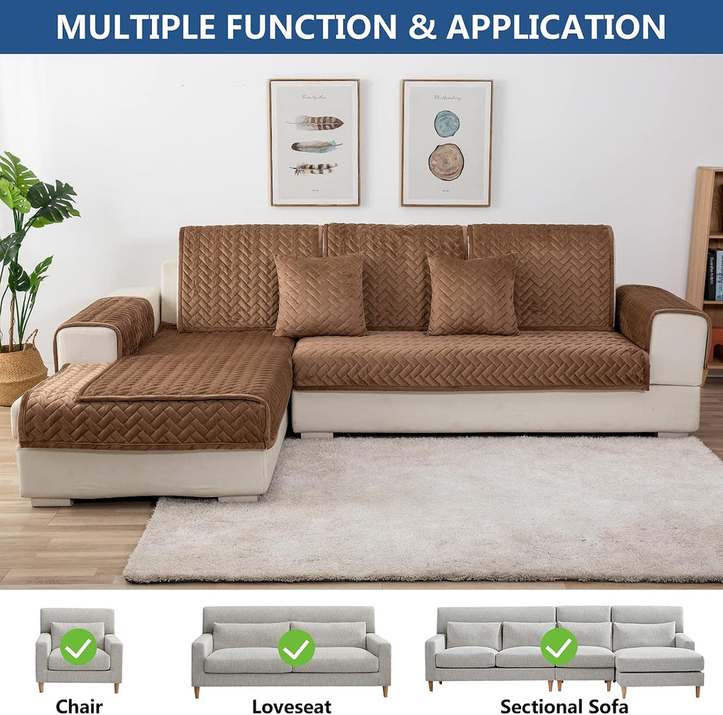 Velvet Sectional Couch Covers for Dogs,Brown,1PC,36''x82'' - Image 2