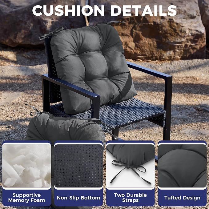 IASEAHK Outdoor Chair Cushions Set of 2, 19" x 19" x 5", Waterproof Outdoor Seat Cushions for Patio Furniture, Fade-Resistant Patio Chair Cushion, Dining Wicker Chair Pads for Porch Garden, Dark Grey - Image 3