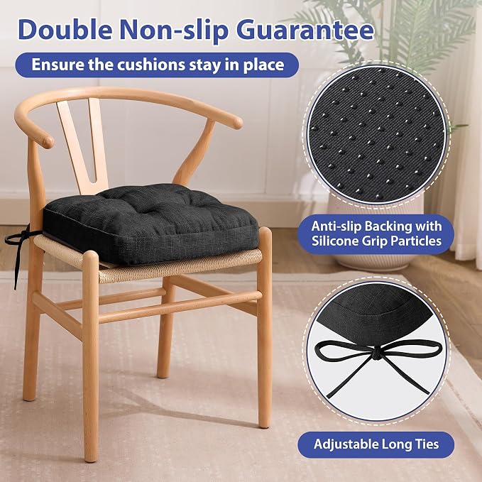 IASEAHK Chair Cushions, Foam Dining Chair Cushions, Tufted Indoor Chair Pads,16.5” x 16.5” x 3.5”, Set of 4, Black - Image 4