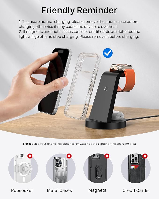 Anlmz 3 in 1 Charging Station for iPhone, Wireless Charger for iPhone 17 16e 16 15 14 13 12 11 X Pro Max & Apple Watch - Wireless Charging Station for AirPods 4 3 Pro - Image 6