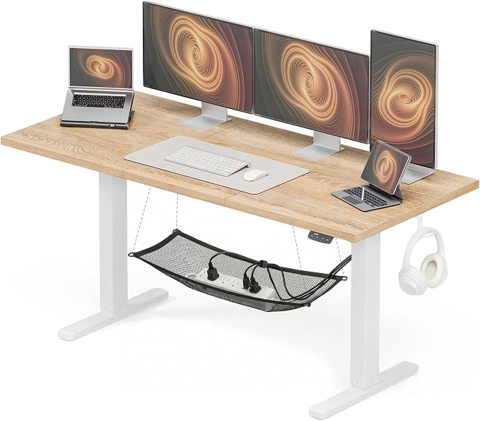Electric Standing Desk with Cable Management,63 x 24 inch Height Adjustable Desk with Memory Presets, Sit Stand Table for Work from Home, Ergonomic Computer Desk,Oak by Acrolix