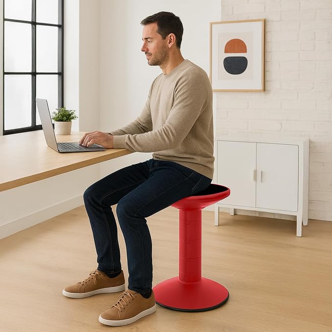 Storex Wiggle Stool – Active Flexible Seating for Classroom and Home Study, Adjustable 12-18 Inch Height, Red (00302U01C) - Image 2