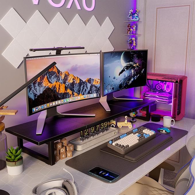 Simple Trending 38" Dual Monitor Stand Riser, Desk Organizer, Black | Laptop & Printer Stand, for 2 Monitors, Wood and Steel, Ergonomic Support, Easy Setup, Home Office Desk, 38"W x 10.25"D x 5"H - Image 5