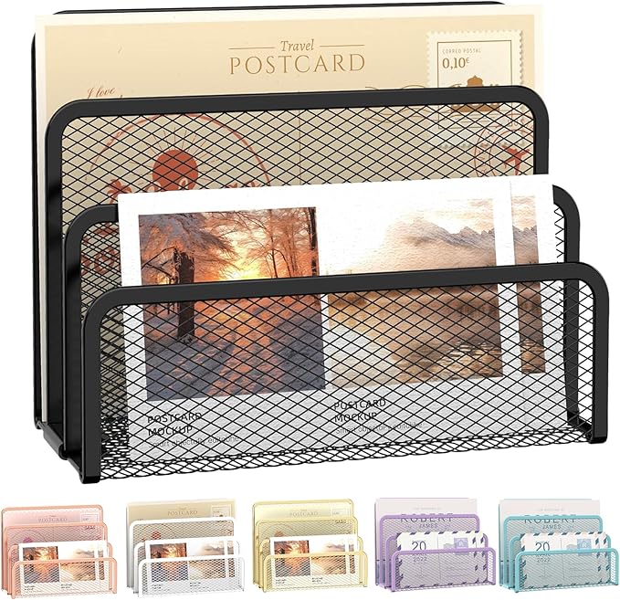 Mail Organizer Countertop for Desk, Mail File Holder with 3-Slot, Black | Metal Mesh Mail Sorter for Letters, Envelopes, Bills, and Files for Home Offices, Classroom Organization by SUPEASY