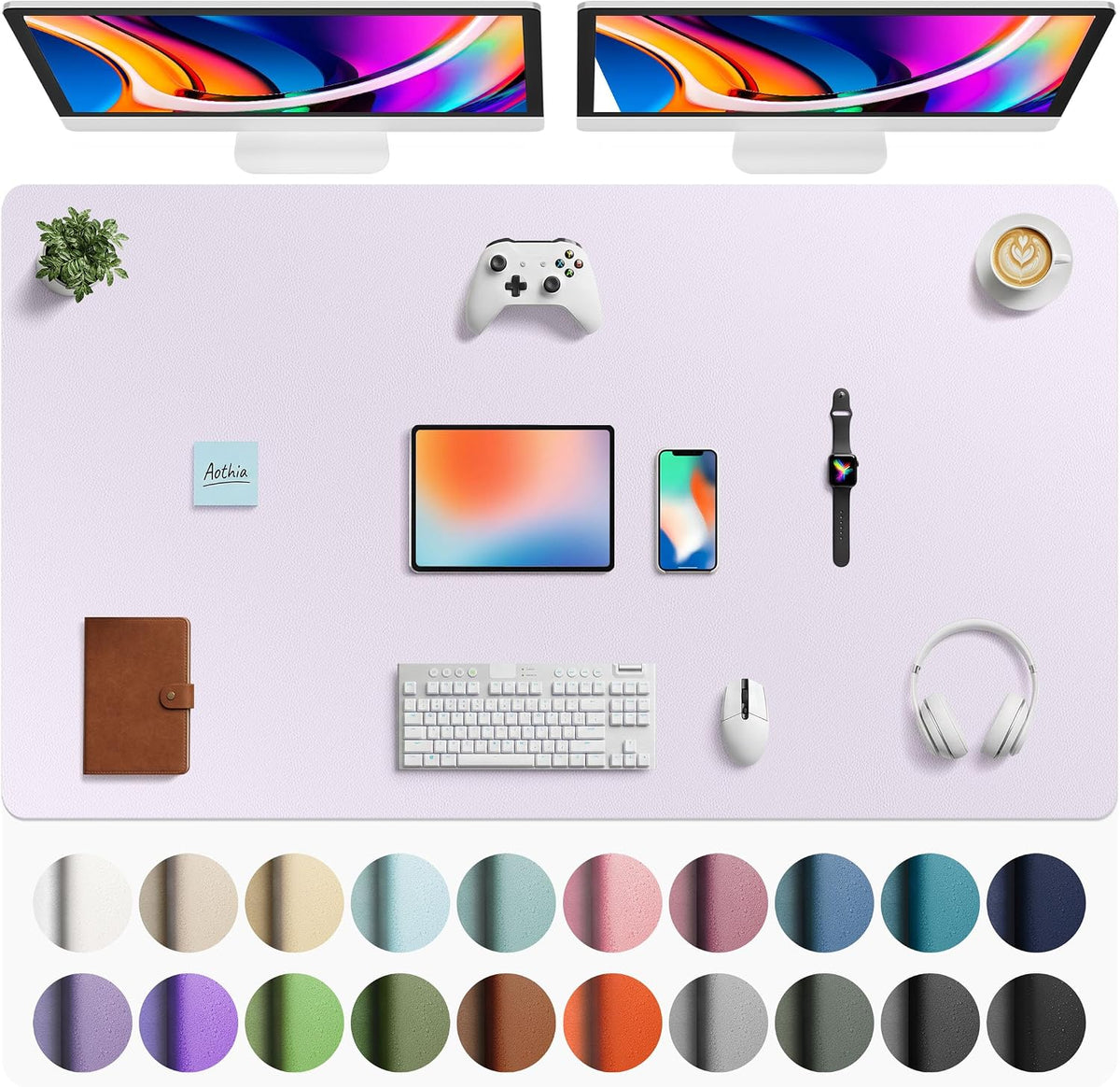 Aothia Faux Leather Desk Mat - Large Mouse Pad, Non-Slip PU Leather Blotter, Waterproof Writing Surface for Office and Home (Soft Lavender, 63" x 24") by Aothia