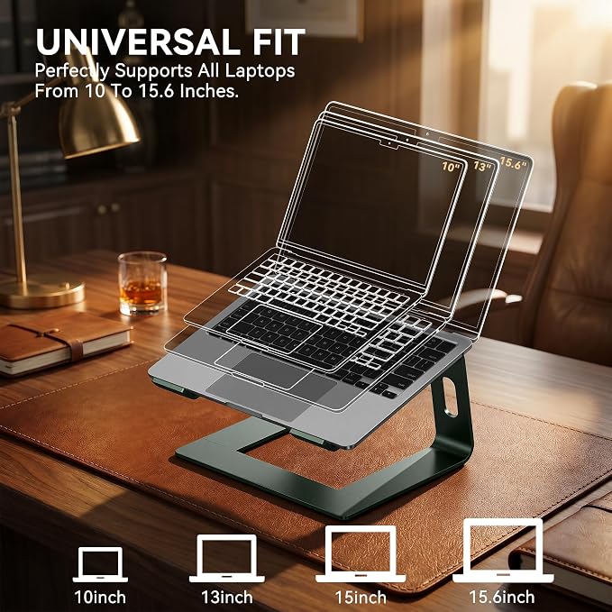 SOUNDANCE Laptop Stand, Aluminum Computer Riser, Ergonomic Laptops Elevator for Desk, Metal Holder Compatible with 10 to 15.6 Inches Notebook Computer, Green - Image 5