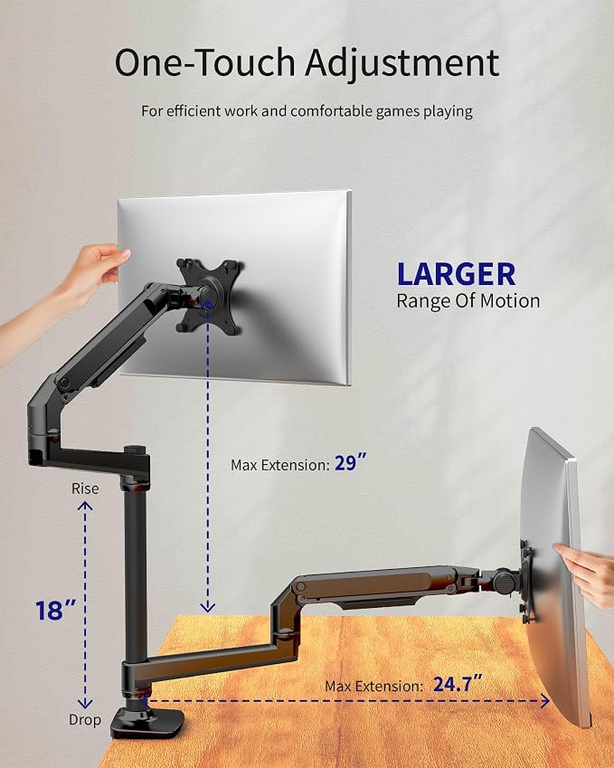 Ergounion Dual Monitor Mount, Holds Screens up to 40 Inches and 25 lbs, Fully Adjustable Dual Monitor Arm with C-Clamp and Grommet Base, Aluminum, Black - Image 5