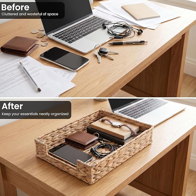Letter Tray Water Hyacinth, Wicker Desk Organizer for Office Supplies Mail | Desk Tray Organizer for A4 Paper, Magazine, Jewelry Cosmetics, Paper Holder Storage Basket for Office, School, and Workspace - Image 5