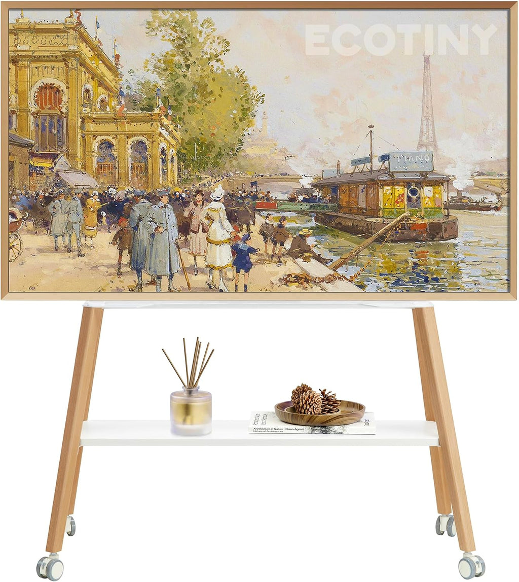 Rolling Easel TV Stand for 49-75" TVs, 88 lbs, White by ECOTINY
