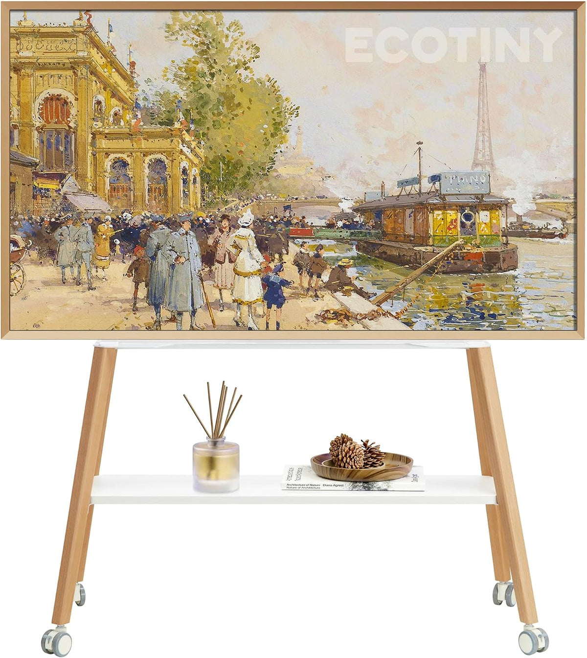 Rolling Easel TV Stand for 49-75" TVs, 88 lbs, White by ECOTINY