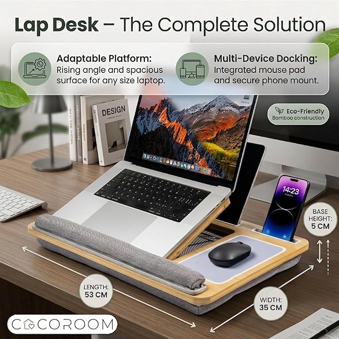 Lap Desk for Adults, Vented 6-Angle Laptop Bed Tray Table, Gray | Cushion pillow base | Phone & tablet holder | Foldable portable couch & sofa stand | Writing, reading, study, drawing, 17in - Image 6