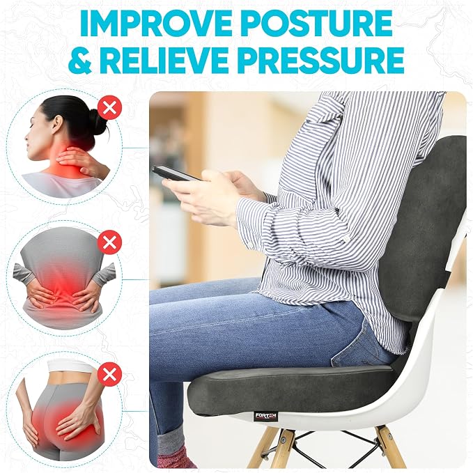 FORTEM Seat Cushion & Lumbar Support for Office Chair, Wheelchair, Car | Memory Foam | Ergonomic Design | Washable Cover | Non Slip | Dark Grey - Image 5