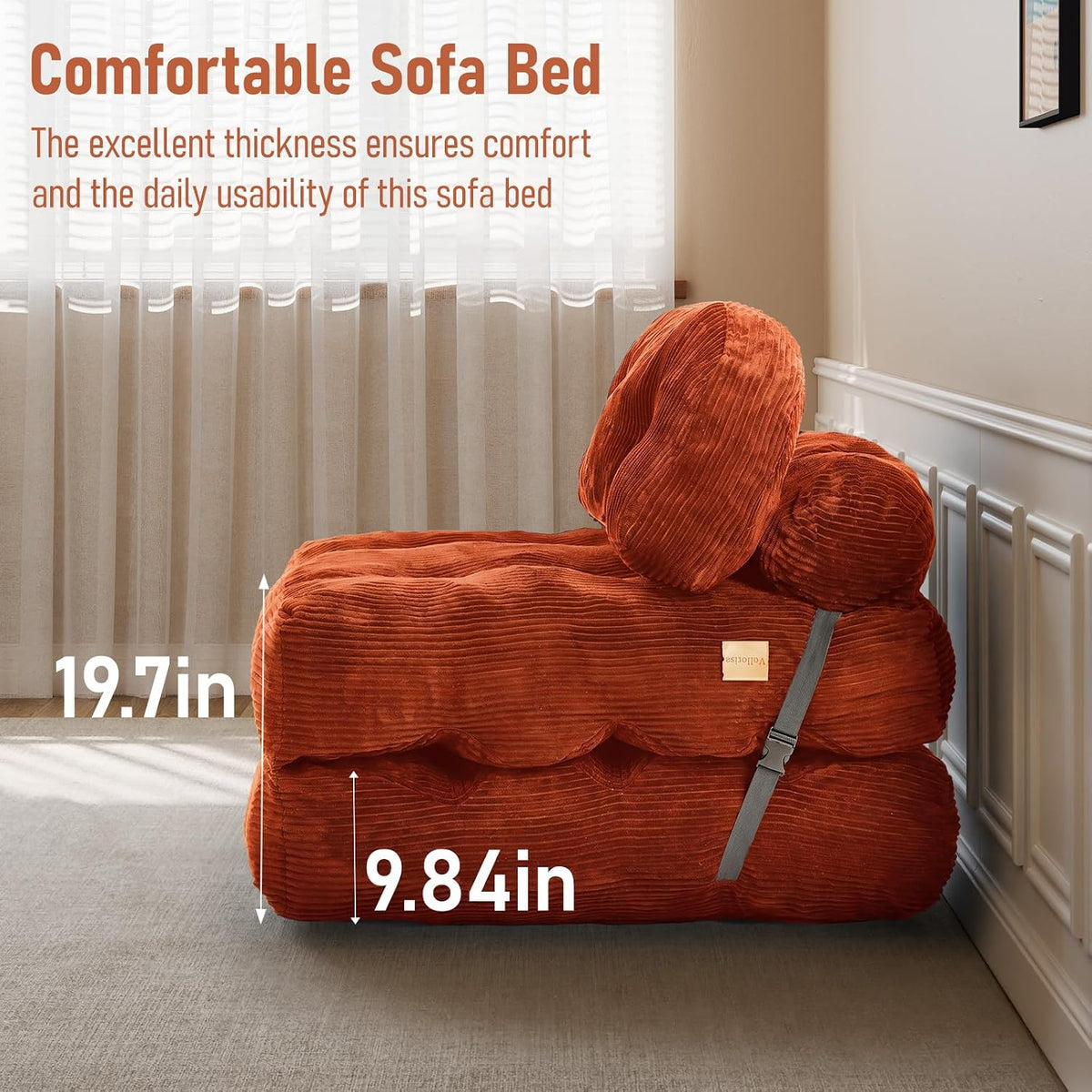 Folding Sofa Bed, Convertible Sleeper Chair with Back Support and Pillow - Image 6