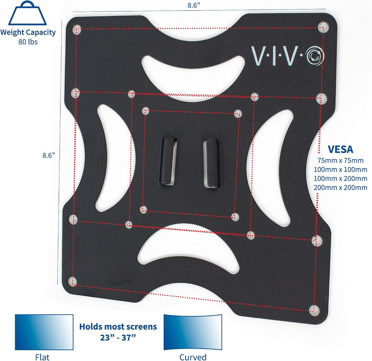 VIVO Black Basic TV Wall Mount Bracket for 23-37 in Screens, MOUNT-VW2X2A - Image 2