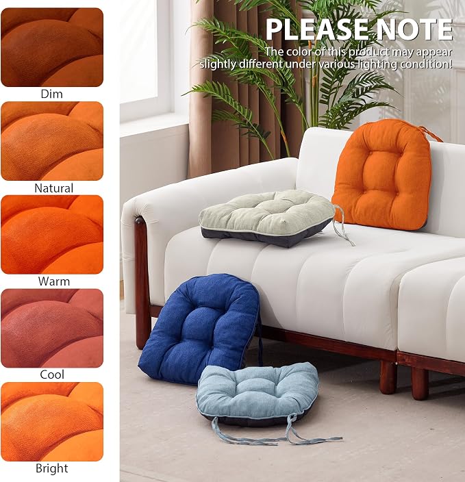 IASEAHK Chair Cushions for Dining Chairs, Seat Cushions for Kitchen Chairs, Indoor Seat Cushions with Ties, Tufted Foam Chair Pads, Non Slip Chair Cushions Set of 6, 15.5" x 15.5" x 4", Orange - Image 7