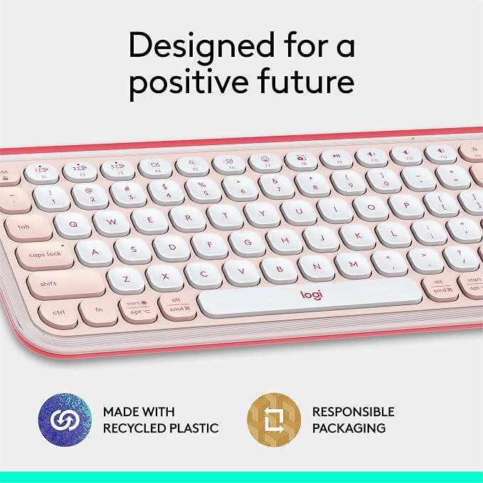 Logitech POP ICON Keys Wireless Bluetooth Keyboard - Rose and Off-White | Comfortable typing, programmable keys, easy-switch between up to 3 devices, for laptop, tablet, PC - Image 11