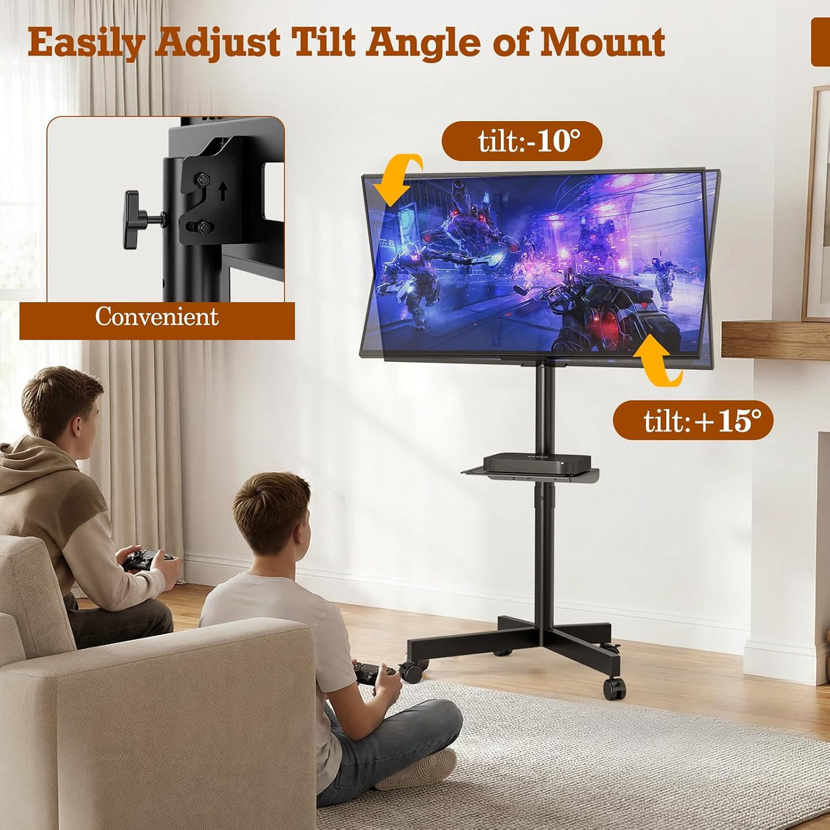 Rolling TV Stand with Wheels for 23-60 Inch Flat Curved TVs - Image 3