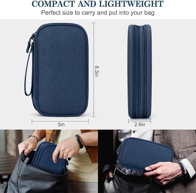 FYY Electronic Organizer, Travel Tech Pouch Bag, Medium, Navy | Wrist Strap, Waterproof, Double Layers Portable Electronics Travel Carrying Case for Cord, Charger, Daily Business Trips Use - Image 2