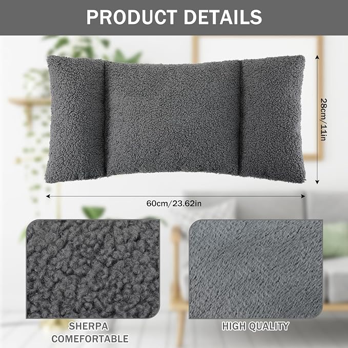 Queekay Fleece Lumbar Support Pillow 3 Section Back Pillow Office Chair for Back Support Comfortable Lumbar Cushion for Car Seat Pain Relief Sofa Rest(Dark Gray) - Image 2