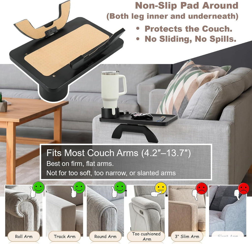 Bamboo Couch Armrest Table,15.36" x 9.85" Black - Image 5