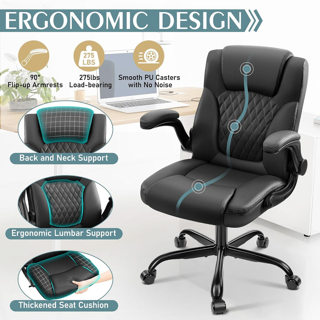 Leather Office Chair, PU Home Computer Desk Chairs with Ergonomic Back Support, 360°Swivel Free, Small Gaming Chair with Wheels and Adjustable Armrests, for Short People Use - Image 6