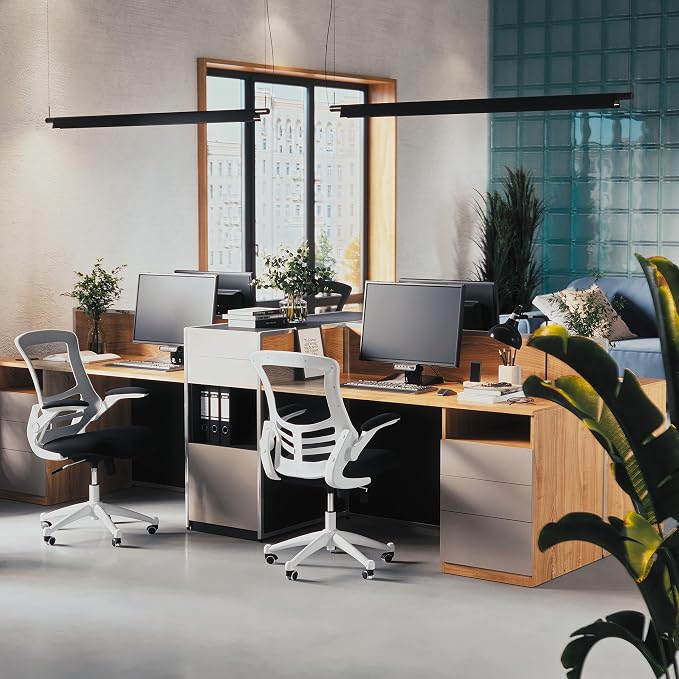 Flash Furniture Kelista Office Chair, Ergonomic, Mid-Back, White Frame, Black Mesh with Swivel | White Frame, Mid-Back, Flip-Up Arms, Mesh Back - Image 6