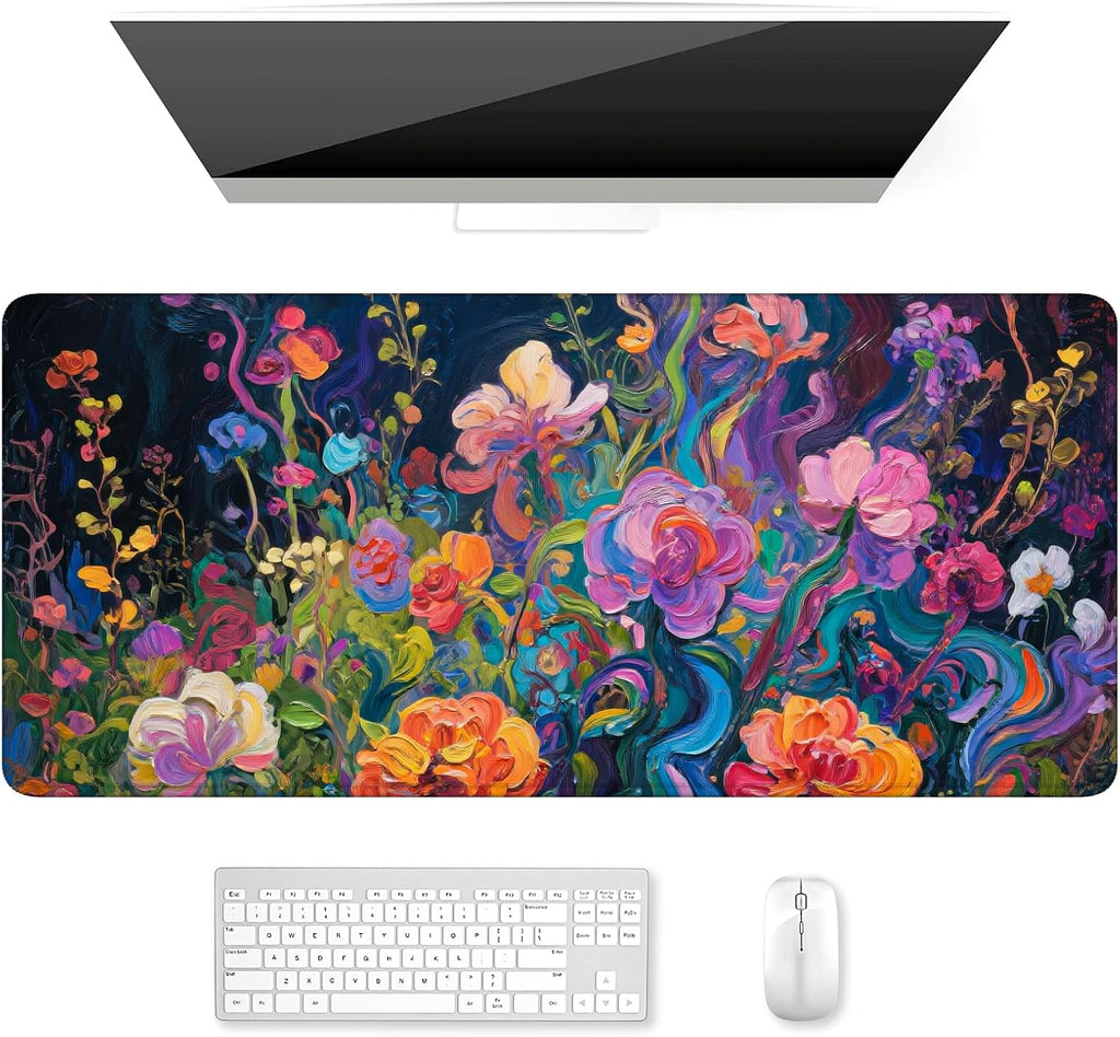 Desk Mat, Ultra Large Mouse Pad, XXL Gaming Mousepad, Pretty Desk Pad, Big Extended Full Size Desktop Desk Matt for Keyboard, Laptop & Computer, 35.5 x 15.7 in, Colorful Flowers by Auhoahsil