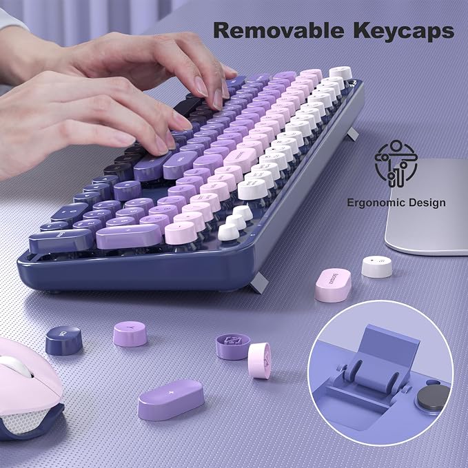 MOFII Wireless Keyboard and Mouse Combo, 2.4GHz Retro Typewriter Keyboard Full Size, Cute Wireless Mice, USB Dongle Plug and Play, for Laptop, PC, Desktop, Windows (Purple Gradient Color) - Image 3