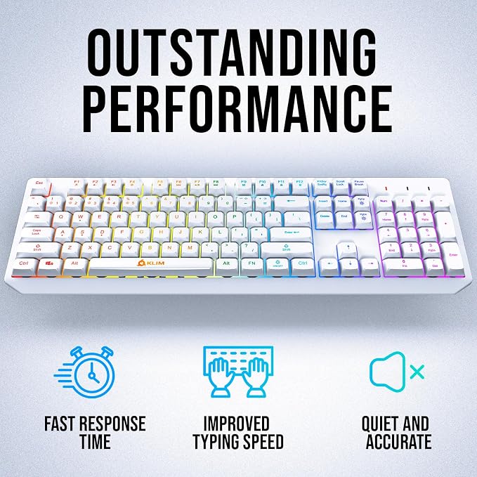 KLIM Chroma White Wireless Keyboard – RGB Backlit, Rechargeable Battery, Wireless Keyboard with Water-Resistant Durable Design, Compatible with PC, Mac, PS4, PS5 - Image 4