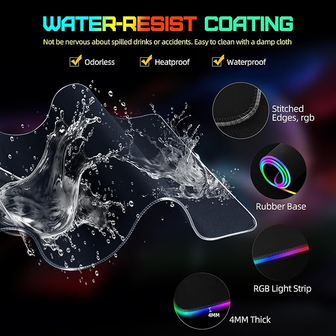 Mouse Pad with Wireless Charging, Large Desk Mat with Adapter, 31.5"x15.7" | RGB Gaming Mousepad with Ultra-Smooth Surface, Non-Slip Rubber Base, Waterproof Computer Keyboard Pad for Gamer, Black - Image 8