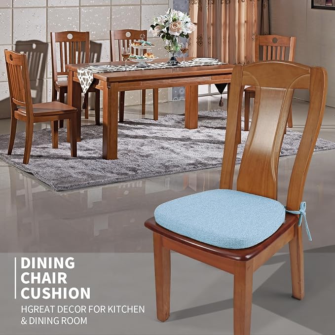 SINOSSO 4 Pack Memory Foam Chair Cushions for Dining Chairs, Friendly Woven Fabric 16" U-Shape Comfortable Kitchen Chair Pads, Removable Slip Resistant Seat Cushions (Set of 4, Water Blue) - Image 2