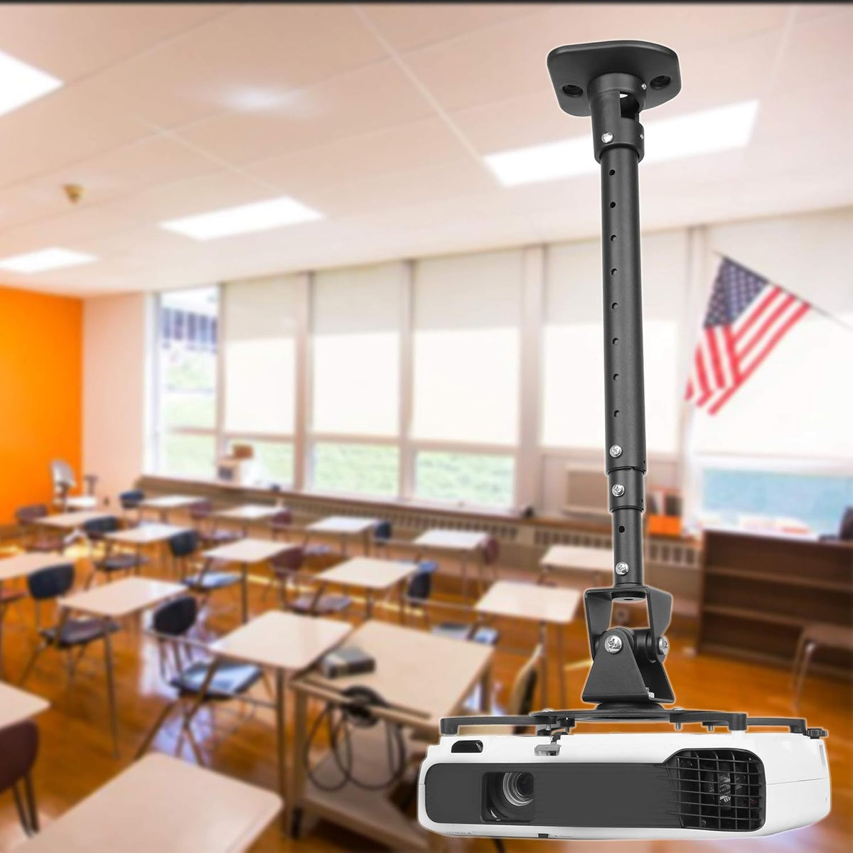 Full Motion Universal Ceiling Projector Mount Bracket with Adjustable Height and Extendable Arms Rotating Swivel Mount for Home and Office Projector (Black) - Image 7