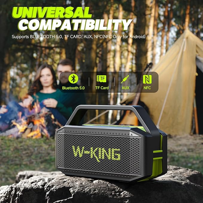 W-KING Bluetooth Speaker 100W Max IPX6 Waterproof Outdoor Portable Loud | 108dB Large Rugged Floating Wireless Boombox Beach Pool Camping Essentials, 60W Deep Bass Radiator EQ, 40H, 2 Pairing, TF AUX - Image 6