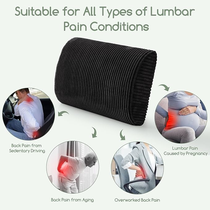 Lumbar Support Pillow for Recliner Chair/Accent Chair/Couch, Extra Large Memory Foam Back Support Cushion for Elderly, Recliner Cushions for Back Rest, Pain Relief, Reading, Washable Cover, Black - Image 6