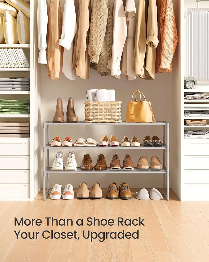 SONGMICS Shoe Rack, 3-Tier Shoe Organizer, Metal Storage Shelf | for Entryway, Upright or Upside Down, for 16-20 Pairs, Stackable, 11.8 x 36.2 x 21.7 Inches, Gray ULSA303G01 - Image 8