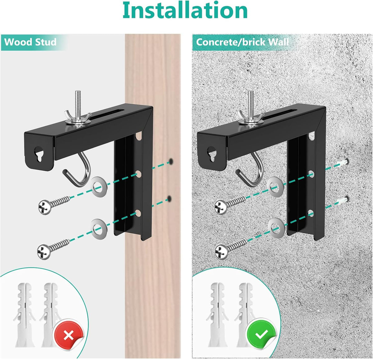 WALI Universal Projector Screen Ceiling Mount, Wall Hanging Mount L-Brackets, 6 inch Adjustable Extension with Hook Kit, Perfect Projector Screen Placement Hold up to 66 lbs (PSM001-B), Black - Image 7