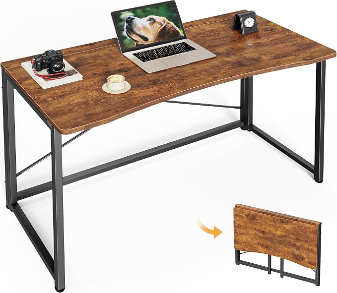Huuger Folding Desk for Small Spaces, 39.4 Inch Foldable Computer Table | Easy Assembly, Small Writing Work Office Computer Desk, for Home Office, Study, Bedroom, Dorm, Space Saving, Rustic Brown by Huuger