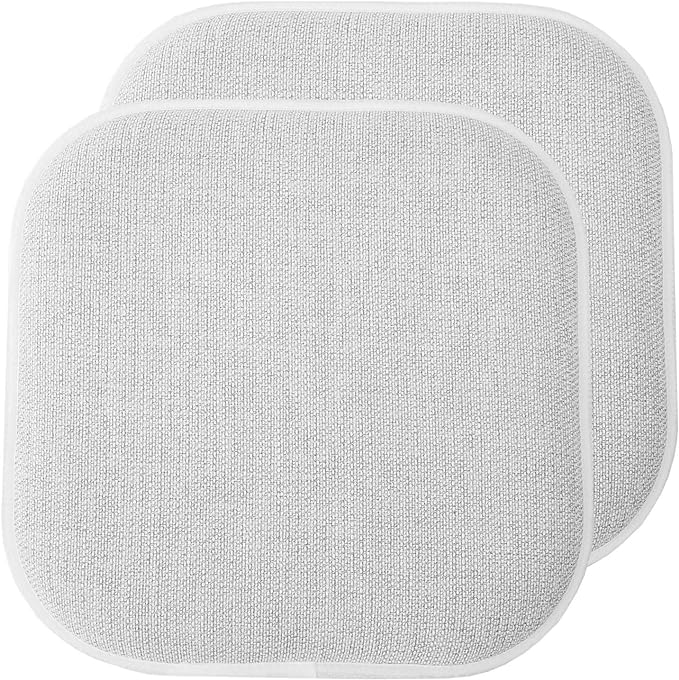 Sweet Home Collection Chair Cushion Memory Foam Pads Honeycomb Pattern Slip Non Skid Rubber Back Rounded Square 16" x 16" Seat Cover, 2 Pack, Alexis Gray/White by SweetHomeCollection