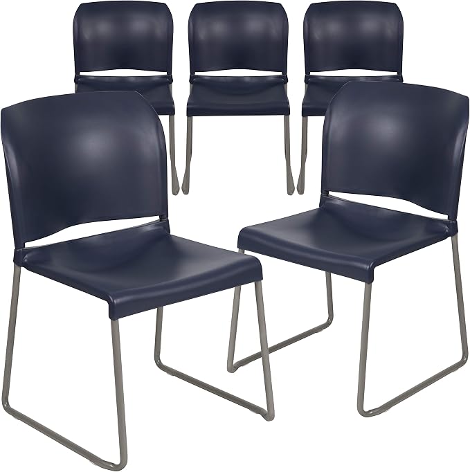 Flash Furniture Hercules Series Contoured Stacking Chairs for Waiting Rooms and Offices, Ergonomic Lobby Chairs with Curved Back, Set of 5, Navy | Sled Base, Powder Coated, Contoured, 880 LBS. Weight Capacity - Image 4