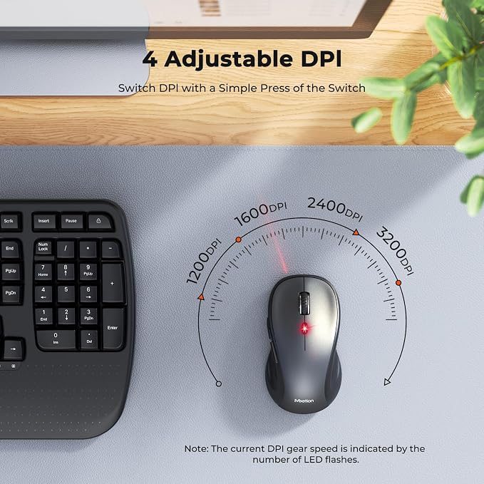 MEETION Wave Ergonomic Keyboard and Mouse Combo with Wrist Rest, Black | Natural typing Wave keyboard with 2.4G wireless receiver and adjustable 4 DPI optical mouse, compatible with Windows and Mac - Image 6