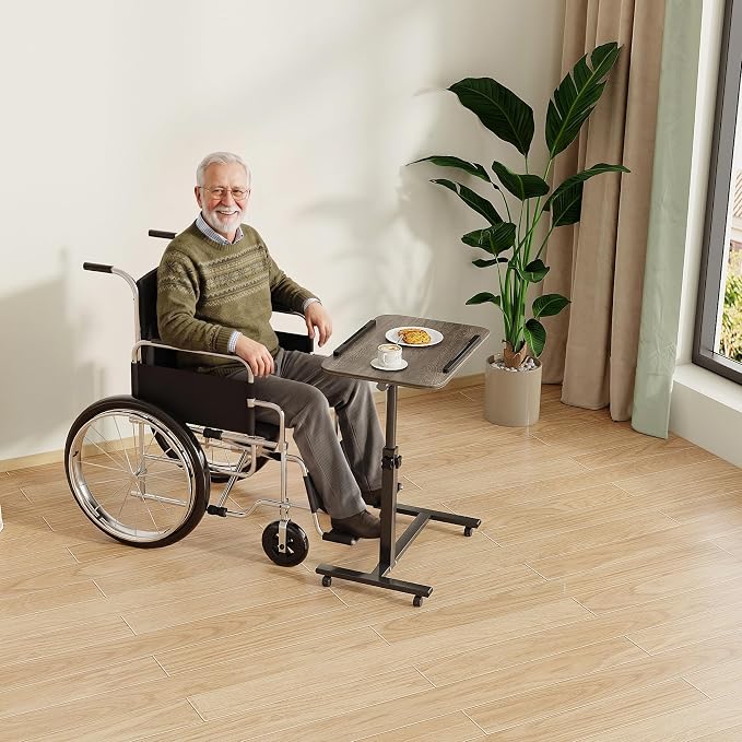 Laptop Table Mobile Adjustable Height Portable Desk Notebook Swivel PC Computer Rolling Desk with Wheels, Laptop Stand for Couch Bedside Hospital Bed Table - Image 5