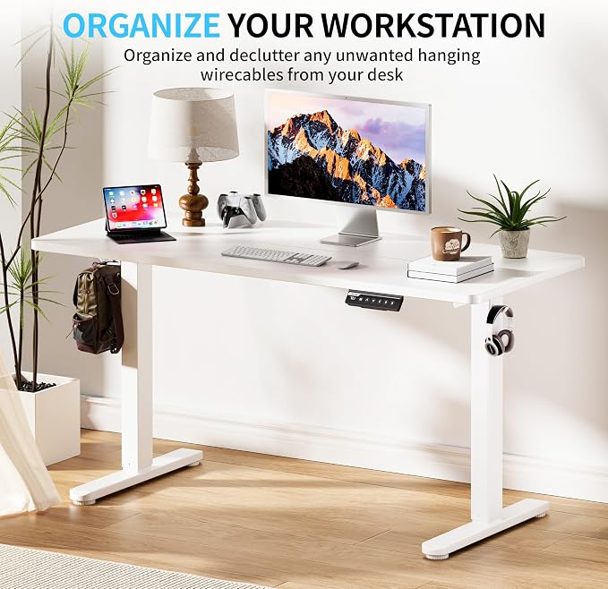 BIZUM Electric Standing Desk, 55x24 inches Height Adjustable Desk, Sit to Stand Desks Memory Gaming Computer Workstation for Home Office, White - Image 3