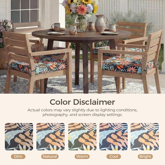UNIKOME Outdoor Chair Cushions Set of 4, Water Resistant Patio Seat Cushions with Ties for Outdoor Furniture, High-Density Foam, UV & Fade Resistant, Piped Edge – 19" x 19" x 3", Colorful Leaves - Image 7